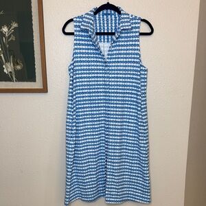 J. McLaughlin Blue White Negin Button Sleeveless Shirt Dress Spandex Nylon - Med